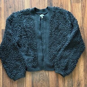 aerie Black Textured Popcorn Knit Cardigan